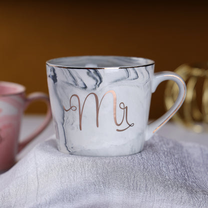 Mr and Mrs Coffee Mugs Set Marble Ceramic Coffee Cup for Bride and Groom