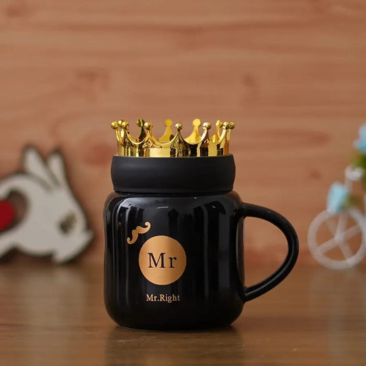 Gold Crown Mr. Right Ceramic Mug With Lid