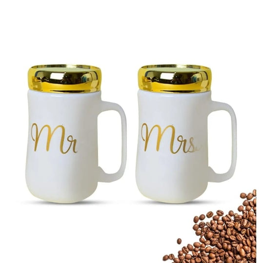 Mr and Mrs Couple Ceramic Mugs With Lid - Set of 2