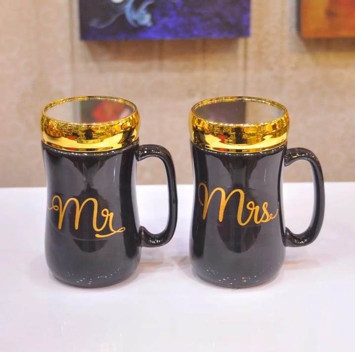 MR & MRS  - Ceramic Mug Set Black & Gold