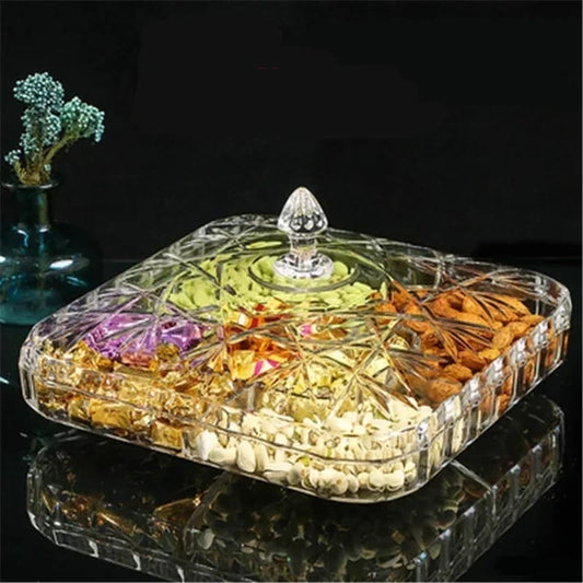 White Transparent Fruit Basin Candy Plate Sugar Nut Peanut Food Container Box with Lid