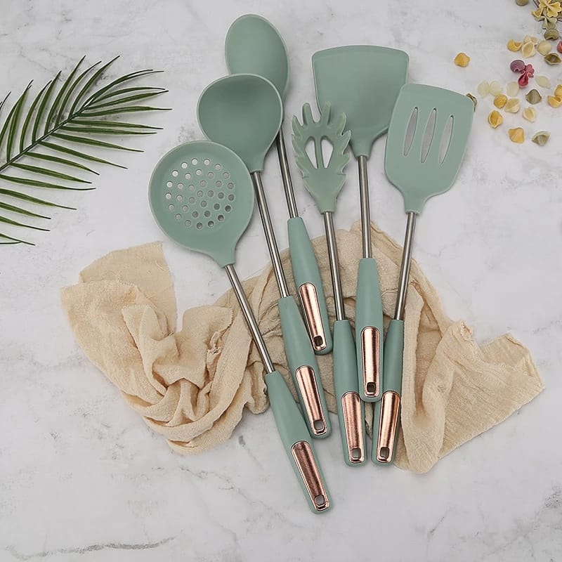 Silicone Spatula Set Non-stick Pan Cookware Heat Resistant  7pcs