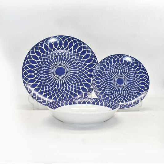 Blue And White Spiral Plates Set- Set of 18