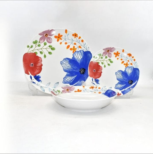 Multi Colored Flowers Plates Set -Set of 18