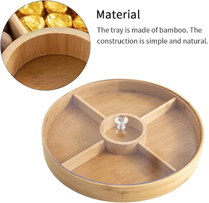 Round Multi Compartments Snack Storage Container Sectional Tray Wooden Candy Tray Dried Fruit Box For Candy/Dry Fruit/Nuts