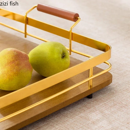 Wooden Pallet Wrought Iron Storage Tray Rectangular Fruit Plate Tea Tray Serving Plate