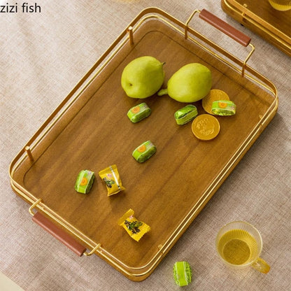 Wooden Pallet Wrought Iron Storage Tray Rectangular Fruit Plate Tea Tray Serving Plate