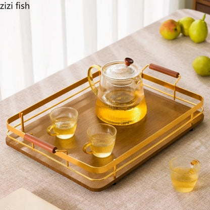 Wooden Pallet Wrought Iron Storage Tray Rectangular Fruit Plate Tea Tray Serving Plate