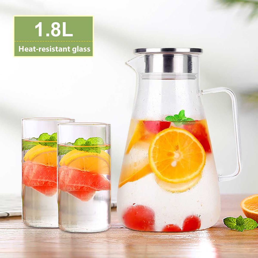 Water Jug Juice Pitcher Glass Jug with Stainless Steel Lid