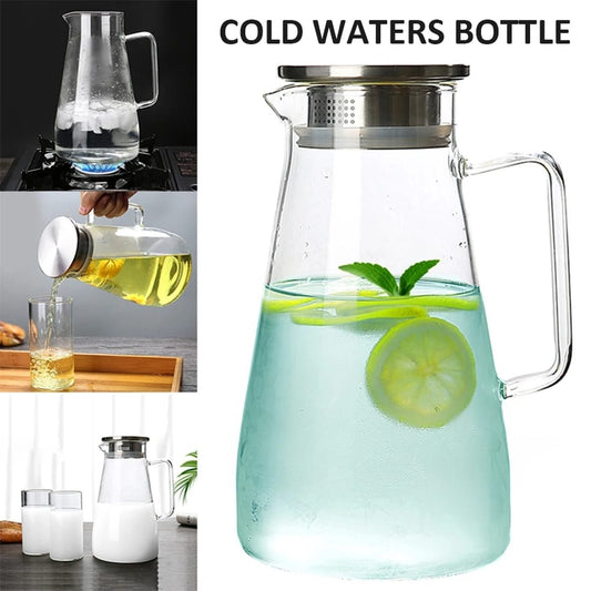 Water Jug Juice Pitcher Glass Jug with Stainless Steel Lid