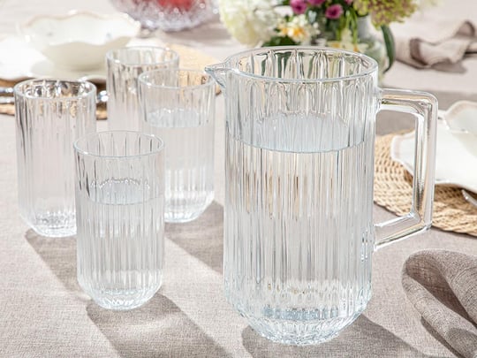 Stripes Glass 7 Pieces Jug And Glasses Set 1.5 Lt Transparent