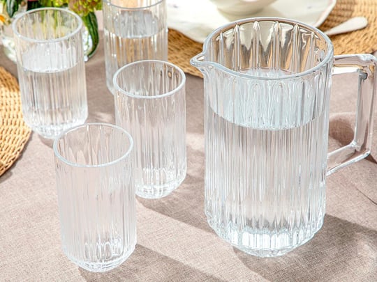 Stripes Glass 7 Pieces Jug And Glasses Set 1.5 Lt Transparent