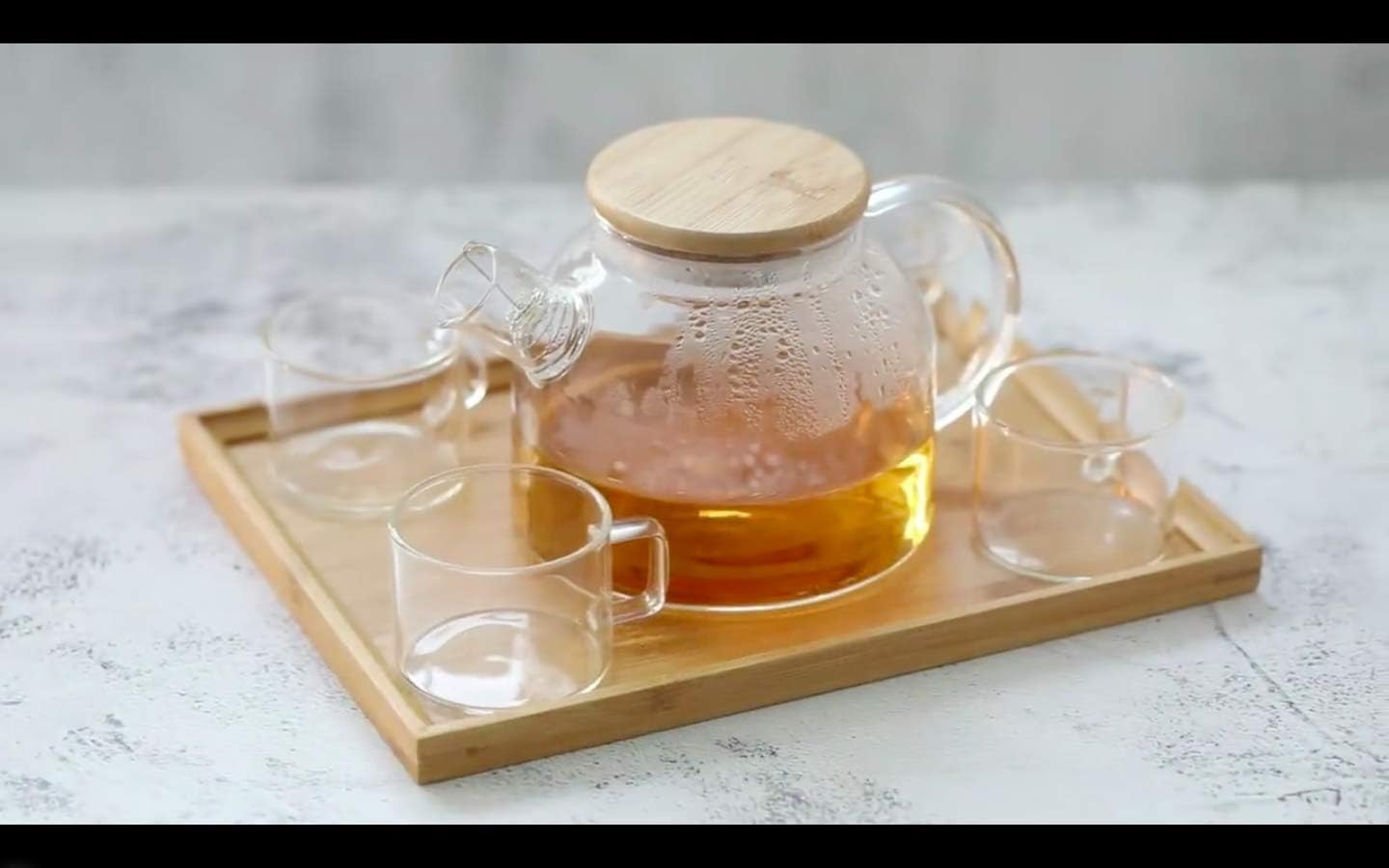 Japanese Style Kettle & Cup Set With Bamboo Tray