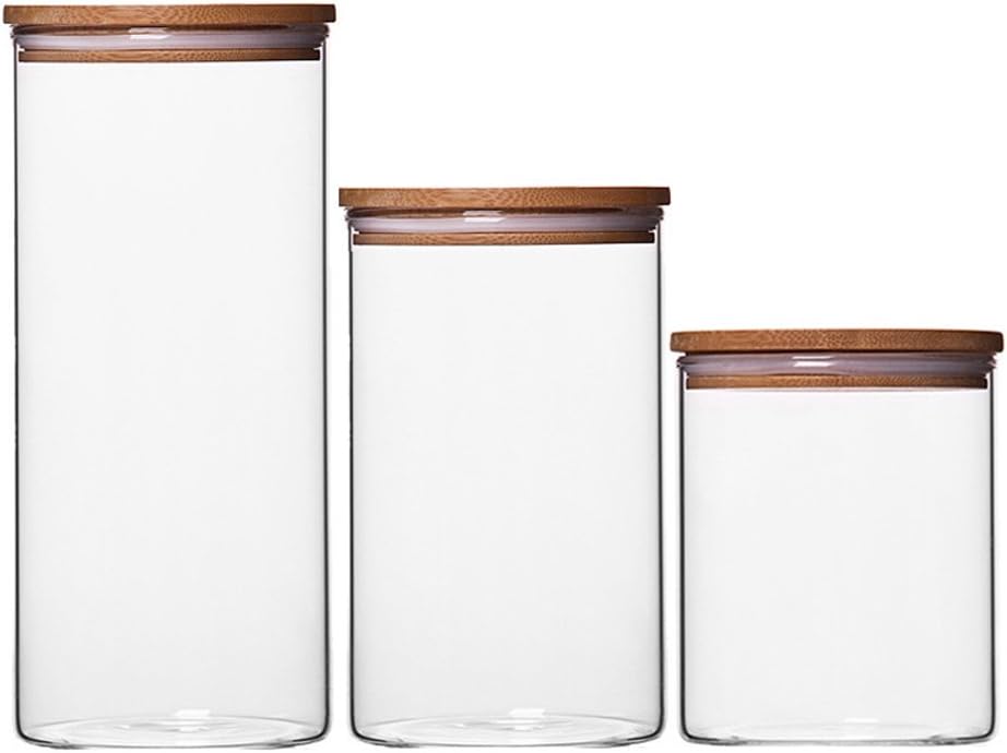 Air Tight Storage Jar, Glass Storage Tank with a Natural Bamboo Lid