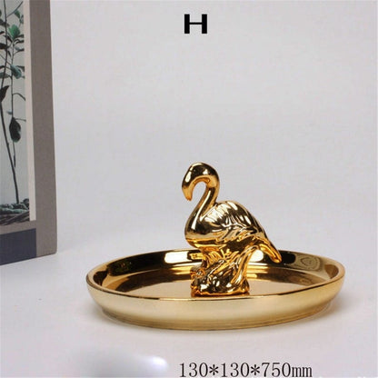 Gold Unicorn Decorative Tray With Animal Sculpture