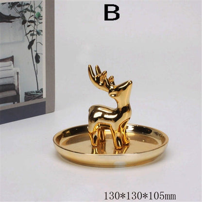 Gold Unicorn Decorative Tray With Animal Sculpture