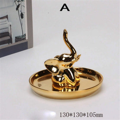 Gold Unicorn Decorative Tray With Animal Sculpture