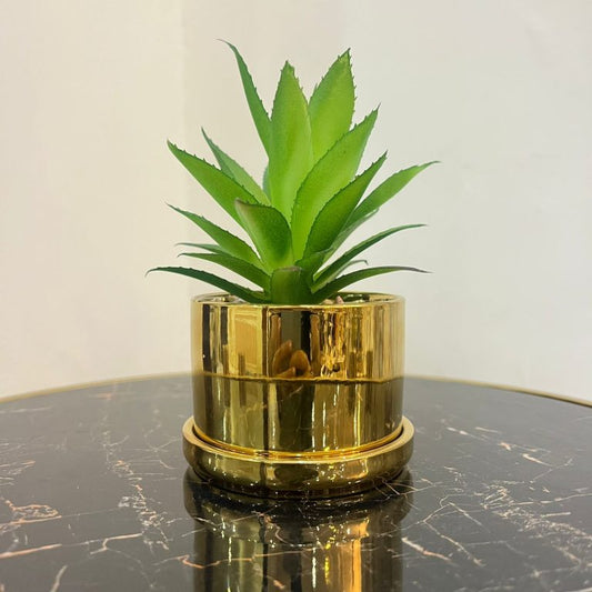 Gold Planter Pot With Artificial Plant