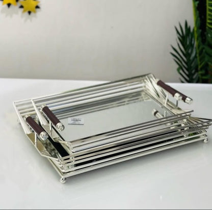 Mirrored Base Serving Trays -Set of 2