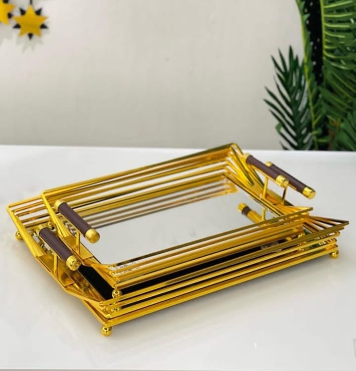 Mirrored Base Serving Trays -Set of 2