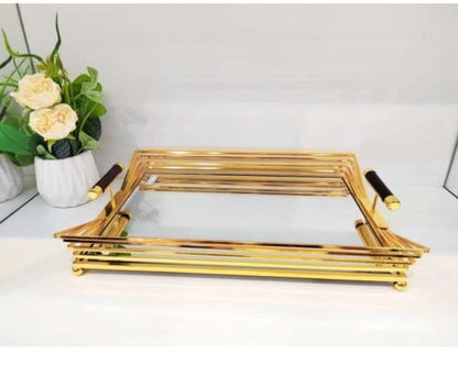 Mirrored Base Serving Trays -Set of 2