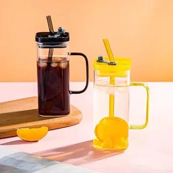 Multiclour Glass Sipper Tumbler Mug with Lid and Straw