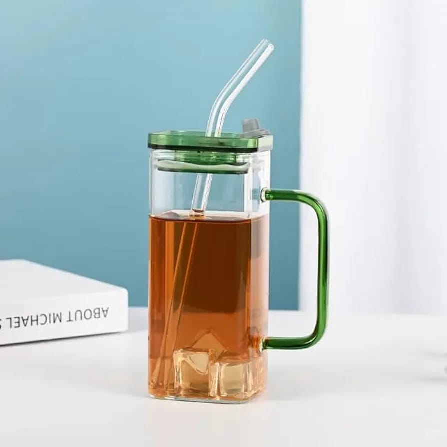 Multiclour Glass Sipper Tumbler Mug with Lid and Straw