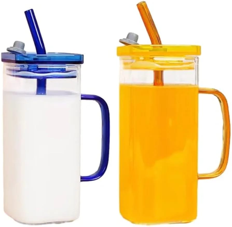 Multiclour Glass Sipper Tumbler Mug with Lid and Straw