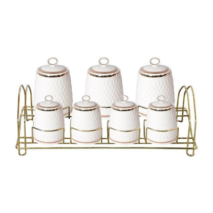 Porcelain Spice Set with Stand 7 Pieces