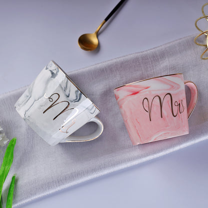 Mr and Mrs Coffee Mugs Set Marble Ceramic Coffee Cup for Bride and Groom